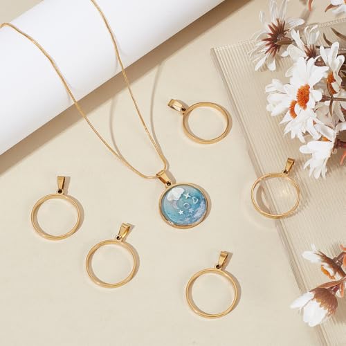 UNICRAFTALE Round Open Back Bezel Pendants Stainless Steel Ring Frame Pendants Geometric Blanks Charms Hollow Frame Pendant Cabochon Settings for Earrings Necklace Bracelet Jewelry Making - color: Gold