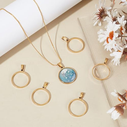 UNICRAFTALE Round Open Back Bezel Pendants Stainless Steel Ring Frame Pendants Geometric Blanks Charms Hollow Frame Pendant Cabochon Settings for Earrings Necklace Bracelet Jewelry Making - color: Gold