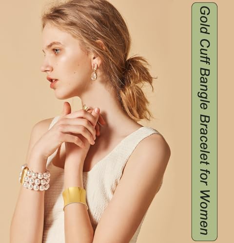 2Pcs Cuff Bangle Bracelet for Women Open Wide Wire Bracelets Gold Wrist Cuff Wrap Bracelet Adjustable - color: Gold3