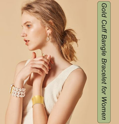 2Pcs Cuff Bangle Bracelet for Women Open Wide Wire Bracelets Gold Wrist Cuff Wrap Bracelet Adjustable - color: Gold3