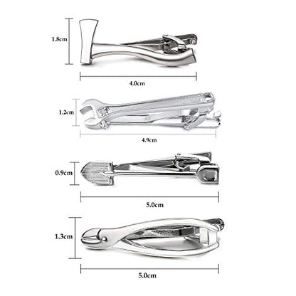 Yoursfs Electrician Tie Bar For Men Cool Tool Tie Clip 316L Stainless Steel Silver Nail Novelty Construction Tie Clips Jewelry - style: 4Pcs Tool Tie Clips Set