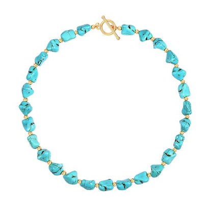 Aobei Pearl Gemstone Beaded Choker Necklace for Women Boho Turquoise/Cultured Freshwater Pearls/Garnet/Amazonite Jewelry - color: Q Green-blue Irregular Turquoise
