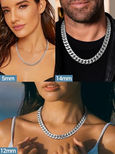 PROSTEEL Chunky Cuban Link Curb Chain Necklace for Women Men, Stainless Steel Choker Thick Trendy Statement Hip Hop Miami Cuban Chain Jewelry Gifts Unisex Size,5/12/14mm Widths,18"/20" - color: 12mm-Silver, size: 18inches