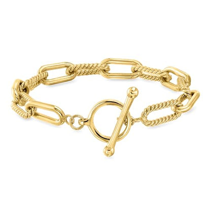 Ross-Simons 14kt Yellow Gold-Plated Paper Clip Link Toggle Bracelet