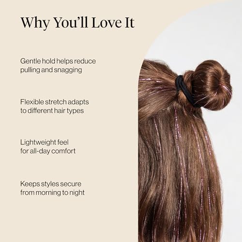 Kitsch Elastic Hair Ties No Damage | Stretchable Hair Bands - Black, 20pcs | Strong All-Day Hold Hair, Rubber Bands For Hair, Ponytail Holders | Hair Accessories for Everyday Use - color: Black Thin (Pack of 20)