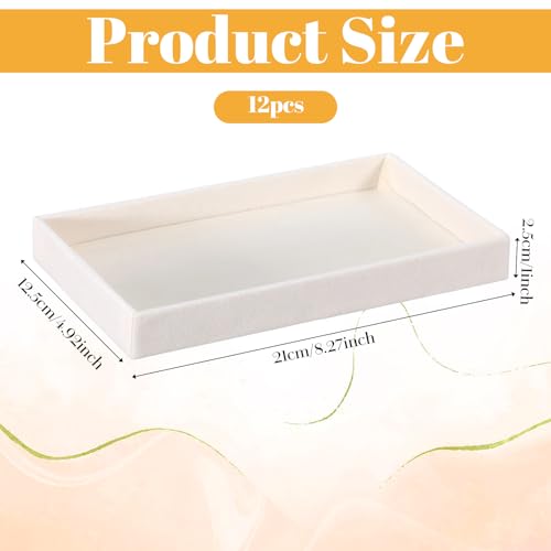 12 Pcs Small Stackable Velvet Jewelry Trays, Velvet Jewelry Trays for Drawers, Jewelry Tray Stackable Organizer Inserts for Necklace Earring Ring Bracelet (Beige, 8.3 x 5 x 0.9 Inches)