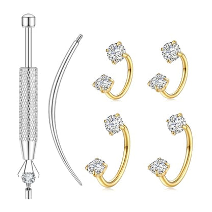 Horseshoe Nose Ring for Women, 20G 18G 16G Surgical Steel Nose Hoops, Multi-Purpose Nose Piercing Jewelry for Cartilage Helix Tragus Labret Septum Lips Ears - color: 16G-Gold 8MM&10MM