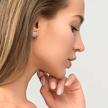 Bestyle Gold Butterfly Earrings for Women, Dainty Cute Birthstone Studs Hypoallergenic Jewelry, Great Birthday Gift - style: 04.April (Clear Quartz)-STUD