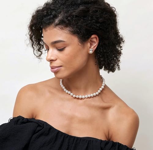 925 Sterling Silver Hoop Handpicked AAA+ Quality 7.5-8mm White Freshwater Cultured Pearl Dangle Drop Earrings Jewelry for Women - color: 8. Silver Plated Bar