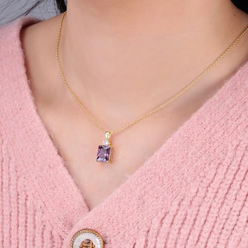 CiNily Rectangular Crystal Necklace for Women Trendy, Pendant Necklace with Chain 14K White Gold | Gold Plated Multicolor Birthstone Pendant Necklaces Boho Jewelry for Christmas Birthday Wedding - color: Gold-Purple cz