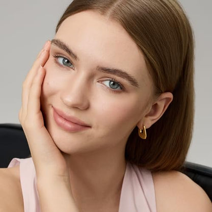FRUMOS 18K Gold Plated Chunky Hoop Earrings for Women Fashion Thick Gold Hoops Set Jewelry for Birthday Christmas Gifts - color: Bezel Earrings