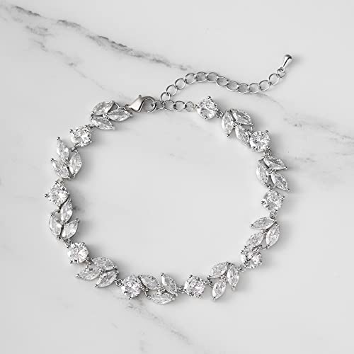 SWEETV Cubic Zirconia Wedding Bridal Bracelet for Brides,Bridesmaids, Silver Crystal Elegant Tennis Bracelet for Women Prom Jewelry Gifts - color: Style1-Silver