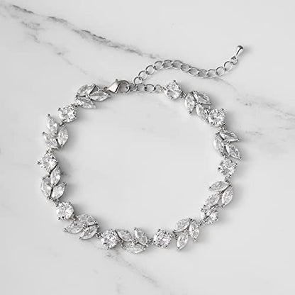 SWEETV Cubic Zirconia Wedding Bridal Bracelet for Brides,Bridesmaids, Silver Crystal Elegant Tennis Bracelet for Women Prom Jewelry Gifts - color: Style1-Silver