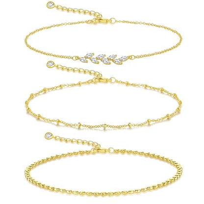 Gold Ankle Bracelets for Women 14k Gold Plated Cuban Link Chain Anklet Set | Stackable, Waterproof, Layered Anklet Bracelets, Non Tarnish, Summer Beach Jewelry - color: Gold C-3pcs