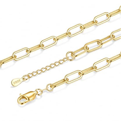 Gold Bracelet for Women, 18K Gold Plated 925 Sterling Silver Paperclip Chain Bracelet, 5MM Width, Gift for Women 6-7.5 Inches - color: 6 IN