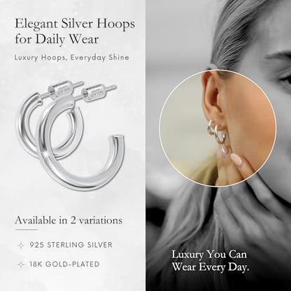 Small Gold Hoop Earrings for Women | 18K Gold Plated Non Tarnish Hoops, Classic Polished Huggie Earrings, 925 Sterling Silver Base, Twist Hoop. (4x20mm & 4x25mm, 3x15mm & 3x20mm) - color: Silver, size: Polish Hoop (3x15mm & 3x20mm)
