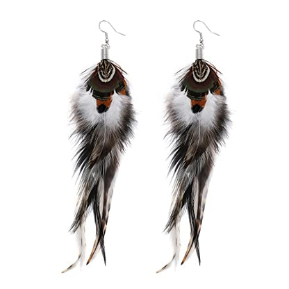 Bohemian Long Feather Earrings for Women Handmade Natural Dangle Tassel Jewelry - color: Style H