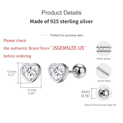 JSGEMSLEE Hypoallergenic 925 Sterling Silver Stud Earrings for Women With Screw Back Small Butterfly Heart Flower Earrings for Girls Tragus Cartilage Jewelry Gifts - color: Cubic Zirconia