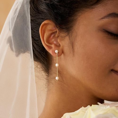 CHESKY Pearl Drop Earrings for Women, 14K Gold Plated Pearl Dangle Earrings | Dainty Pearl Earrings for Women,WaterProof Gold Brides Wedding Earrings,Bridesmaid Bridal Gift,Trendy Women Everyday Jewelry - style: pearls