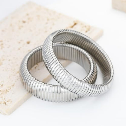 Gold Chunky Stretch Snake Chain Bangle Bracelets Stack for Women Trendy, 18K Gold Filled Stainless Steel Stretchy Womens Stackable Wristband Bangles Bracelet Set - style: SILVER 16MM&20MM
