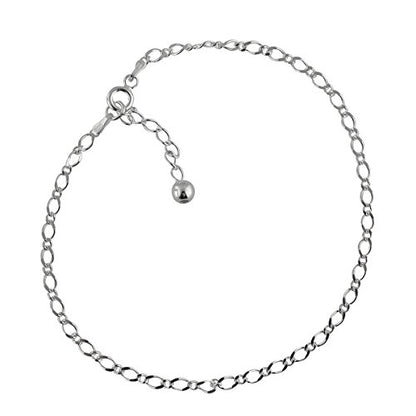 FashionJunkie4Life Sterling Silver Adjustable Link Anklet with Extension, Sterling Silver ankle bracelets for women, Summer bracelets, Foot Jewelry, Boho Jewelry for women - color: Figaro Link