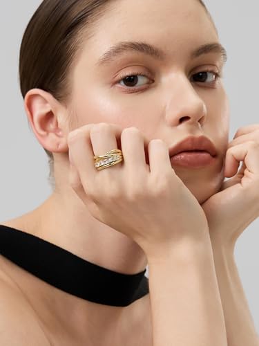 14k Gold Filled Rings For Women, Trendy Dainty X Ring | Gold Stacking Rings Non Tarnish,Chunky Statement Rings for Women - size: 8