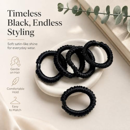 20 Pack Black Hair Ties, Small Satin Silk Scrunchies for Women and Girls - color: Black