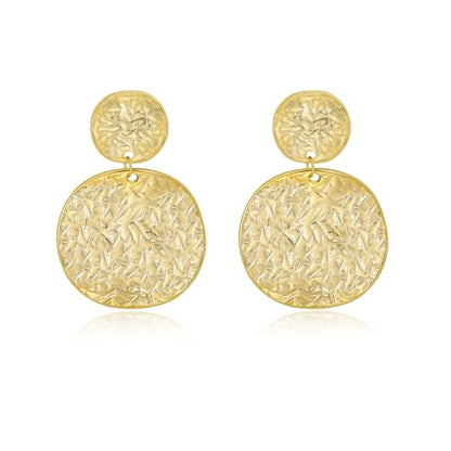 Large Geometric Drop Dangle Earrings for Women Pearl Teardrop Disc Rectangle Oval Fishtail Shell Shaped Textured Dangle Studs Earrings for Women - color: Gold-Disc