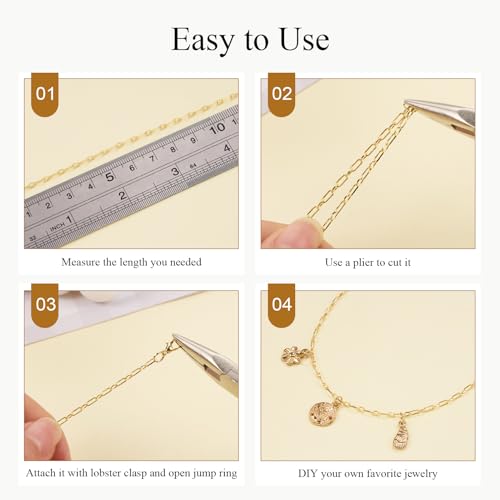 Jabogrii 32.8 Feet Gold Plated Brass Paperclip Oval Link Jewelry Chain Roll | Handmade Permanent Necklace Bracelet DIY Craft Chain Bulk for Jewelry Making - color: Paperclip Gold
