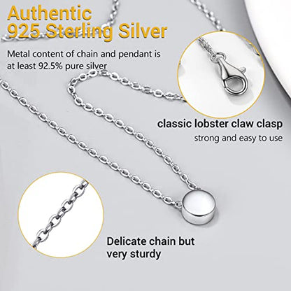 PROSILVER 925 Sterling Silver Necklace for Women Dainty Pendant Necklace | Hypoallergenic 925 Sterling Silver, Cute Small Pendant, Star/Heart/Moon/Triangle/Bar/Round Necklace Silver with Gift Box - color: 01 Sliver, style: 04 Round