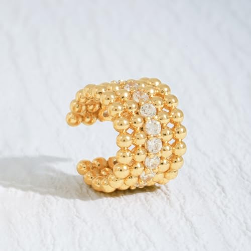 Chunky Ear Cuff Earrings for Women Single | Non Piercing, Clip On, 14K Gold Plated, Cubic Zirconia, Hypoallergenic, Jewelry Gifts - style: 5-line beads