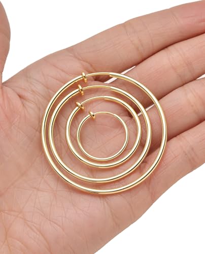 9 Pairs Clip on Hoop Earrings for Women Non Pierced Hoop Earrings Fake Spring Hoop Earrings Silver Gold Tone 9 Sizes - color: B: Gold Tone