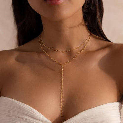 Lariat Necklace for Women, Non Tarnish Dainty Chain Stackable 14K Gold Plated Cute Trendy Layered Necklaces Elegant Jewelry Gift for Women Her - color: Gold, style: YCL