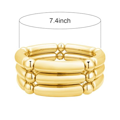 YBMYCM 5PCS Gold Chunky Bangles Bracelets for Women | 14k Gold Plated Stackable Layered Curved Bamboo Tube Stretch Bracelets Bangle Gift Jewelry - color: 3pcs G-8mm