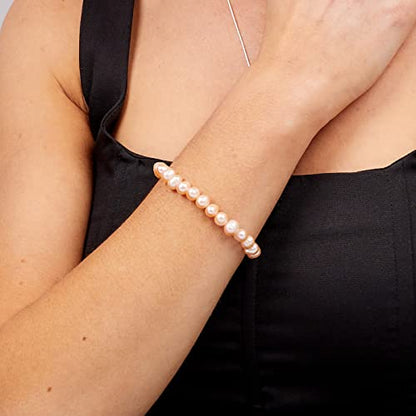 Handmade Women's Pearl Bracelet 7-8mm Freshwater Cultured Pearl Elasticated Bracelet Length 7.5In - color: Pink