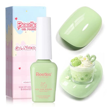 Beetles Green Gel Nail Polish, Matcha Mousse, Pastel Green Gel Polish | Color-Matched Bottle Design, Soak Off UV LED, Long-Lasting Nails Art for Home DIY & Holiday - color: H - Creme Green | Taste of Spring Matcha Mousse