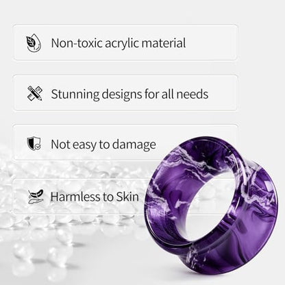 WYR Acrylic Ear Gauge 4pc Set (2 Hollow & 2 Solid): Lightweight Hypoallergenic Ear Plugs for Daily Wear & Piercing Expansion - color: Purple, size: 5/8"(16mm)