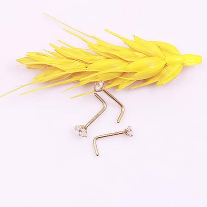 3 Pcs 14K Gold Filled Nose Studs 20G Stainless Steel Stud Nose Ring 2mm/2.5mm/3mm Round CZ L Bend Nose Stud Hypoallergenic Nose Piercing - color: gold L