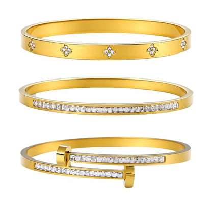 Gold Bangle Bracelets for Women, 18K Gold Plated Stainless Steel Stackable Bangles, Non-Tarnish Trendy Jewelry, Ideal Gift for Birthday Anniversary - color: Gold-1