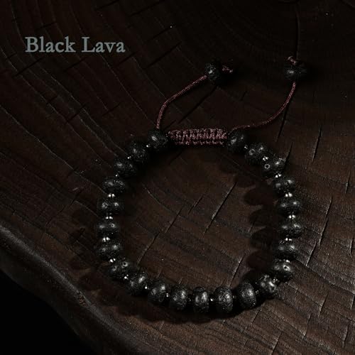 468Handmade Adjustable Natural Gemstone Crystal Bracelet Healing Power Energy Inspirational Gifts with Card for Unisex - color: 06-Black Lava(Solidify Belief), size: 5x8mm