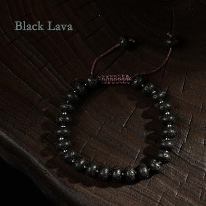 468Handmade Adjustable Natural Gemstone Crystal Bracelet Healing Power Energy Inspirational Gifts with Card for Unisex - color: 06-Black Lava(Solidify Belief), size: 5x8mm