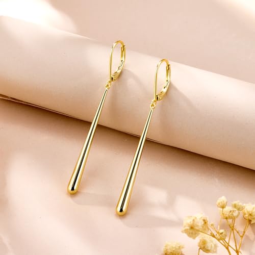 Hypoallergenic Silver Long Dangle Drop Earrings for Women Lady | Long Strip Bar Chain Waterdrop Dangle Leverback Earring Elegant Lightweight Dangling Drop Earings Trendy Jewelry Gifts in Box - color: GoldC