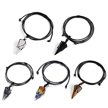 Top Plaza Mens Necklace, Crystal Gemstone Protection Pendant Necklace | Healing Crystals Necklace for Men Adjustable 6 Facet Pointed Necklace Energy Natural Quartz Protect Jewelry Gifts - color: Black Obsidian + Labradorite + Tiger Eye + Clear Quartz + Ch