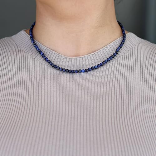 Simple 4mm Gemstones and Crystals Choker Necklace Unisex 16"-18" | Necklaces for Women Men, Adjustable, 40-45 cm Chain Length, Handmade, Spiritual Gemstones, Positive Energy, Daily Wear - style: Blue Tiger's Eye