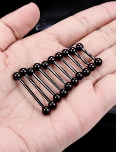 14G 16G Mix Size Tongue Rings Piercing Jewelry Stainless Surgical Steel Straight Barbell Nipple Tongue Ring Piercing Jewelry For Women Men 12MM 14MM 16MM 19MM 22MM Silver Black Gold - color: Black, size: 14 Gauge-12MM/14MM/16MM/19MM/22MM