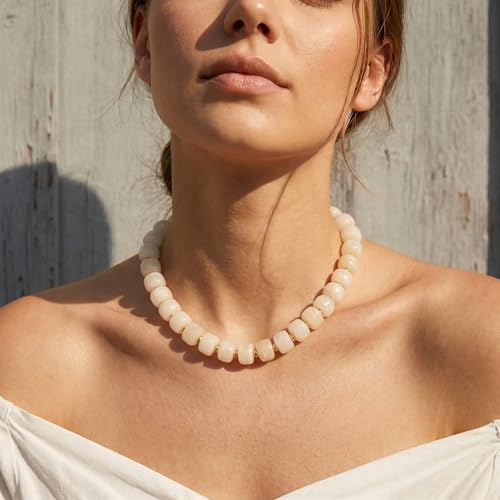 SHERLOVE Chunky Statement Large Resin Beaded Choker Necklaces for Women | Big Lightweight Bead Beaded Necklace Trendy Fashion Boho Summer Beach Vacation Jewelry - color: Beaded Choker White