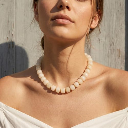 SHERLOVE Chunky Statement Large Resin Beaded Choker Necklaces for Women | Big Lightweight Bead Beaded Necklace Trendy Fashion Boho Summer Beach Vacation Jewelry - color: Beaded Choker White