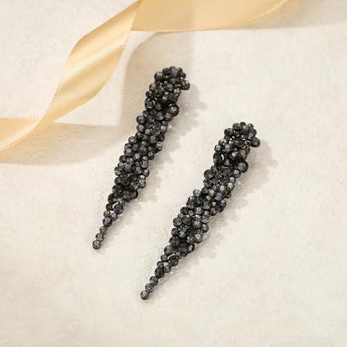 EVER FAITH Rhinestone Crystal Art Deco Statement Clip-on Earring, Wedding Prom Long Chandelier Dangle Earrings for Women - color: Gray Black-Tone