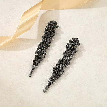 EVER FAITH Rhinestone Crystal Art Deco Statement Clip-on Earring, Wedding Prom Long Chandelier Dangle Earrings for Women - color: Gray Black-Tone