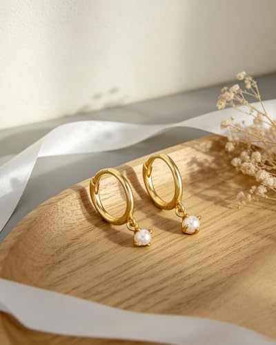Gold Opal Huggie Earrings for Women, Minimalist Small Hoop Earrings with Zircons - color: gold C